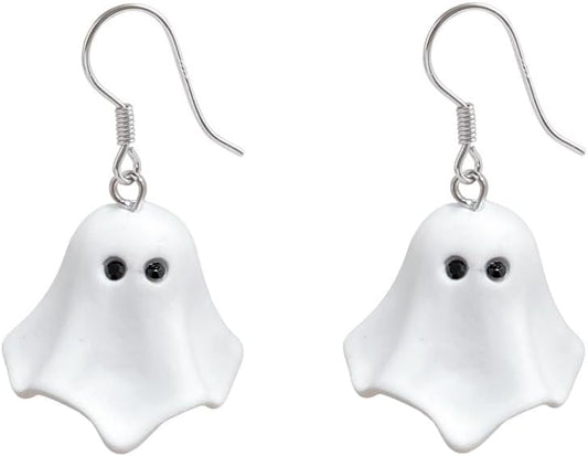 Cute Ghost Halloween Dangle Drop Hook Earrings for Women Men Minimalist 3D White Paint Spooky Earrings Dangling Lightweight Fashion Jewelry Gifts for Daughter Party