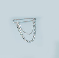 1Pieces Silver Safety Pin Hanging Chains Cross Brooch Pins for Women - Punk Long Chain Brooch Pin for Sweater Shawl Clips Faux