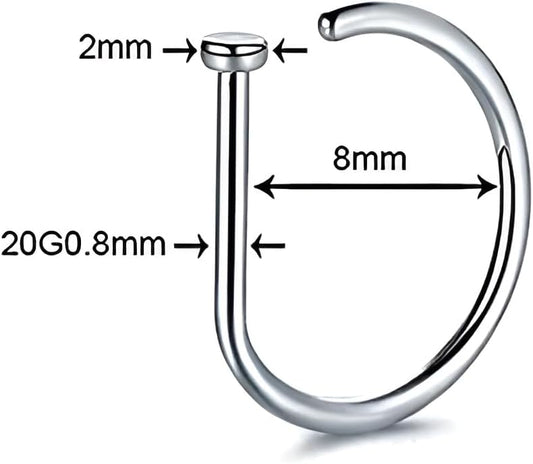 2 PCS 20G Gold D Shaped Nose Rings Hoops Single Piercing Jewelry for Men and Women