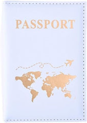 Generic Maimai PU Passport Protective Cover Women Men Travel Passport Ticket Holder Case Letter Print ID Card Passport Holder Clip Bags (Blue)