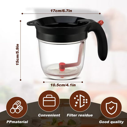 4-Cup Fat Separator with Strainer and Bottom Release 33 oz Gravy Grease Separator for Cooking Healthier Gravy