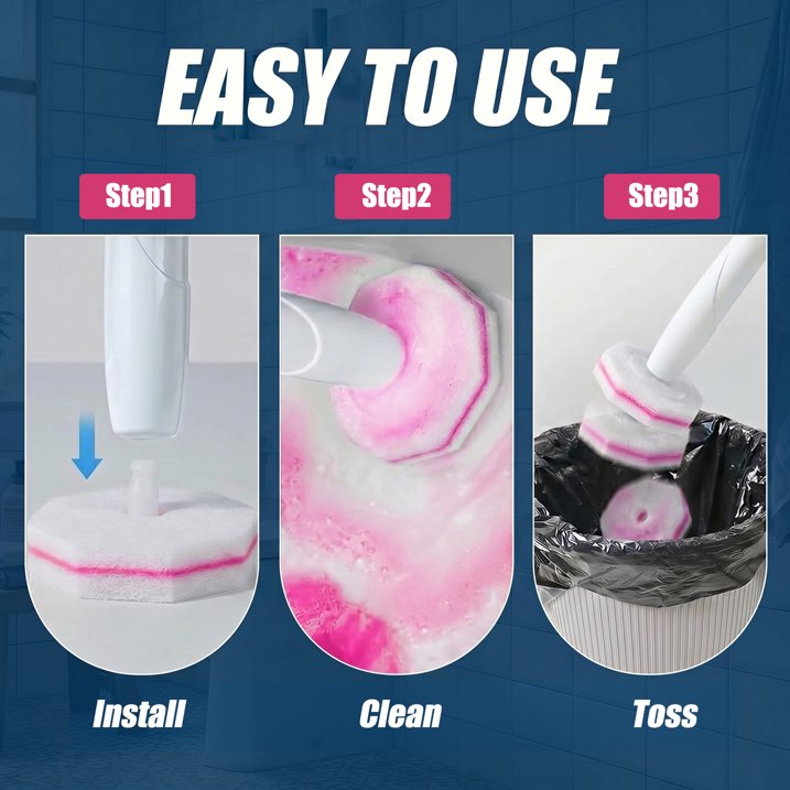 50PCS Toilet Bowl Wand Refills，3-Layer Bathroom Cleaning, Easy Snap-On Toilet Cleaning，Disposable Toilet Cleaner Filling Pad，Cherry Blossom Fragrance