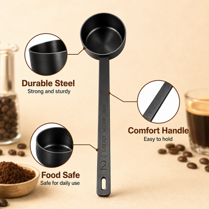 Long Handle Metal Coffee Scoop 6.5in, 2 Tablespoon 30ml 18/8 Stainless Steel Measuring Spoon for Coffee Grounds, Beans, Tea Powder, Tall Storage Jars & Containers