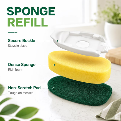 12pcs Dish Wand Refills Sponge Heads, Non Scratch Soap Dispensing Dish Scrubber Replacement, Heavy Duty Kitchen Sponges for Dishes, Compatible Scrub Brush Pads for Sink, Pots, Pans & Glassware