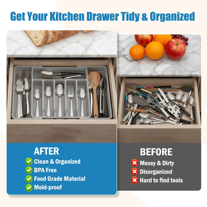 Rinima Large Silverware Drawer Organizer for Kitchen, Expandable Utensil Tray for Spoons Forks Knives Tools, 6-8 Slots