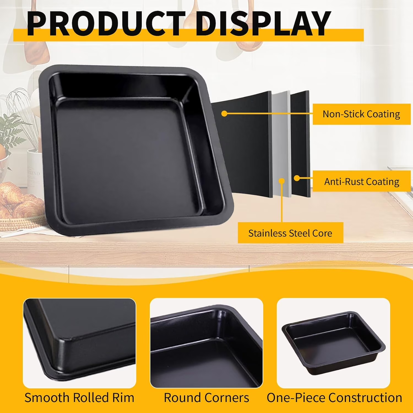 2 Pack Square Cake Pan for Cake Brownie Lasagna, 8 Inch Nonstick Square Baking Pan, Rust-resistant, Dishwasher Safe & Easy Clean