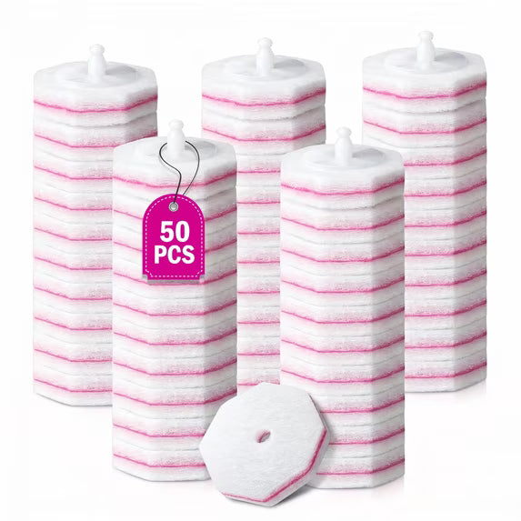 50PCS Toilet Bowl Wand Refills，3-Layer Bathroom Cleaning, Easy Snap-On Toilet Cleaning，Disposable Toilet Cleaner Filling Pad，Cherry Blossom Fragrance
