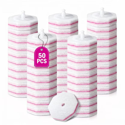 50PCS Toilet Bowl Wand Refills，3-Layer Bathroom Cleaning, Easy Snap-On Toilet Cleaning，Disposable Toilet Cleaner Filling Pad，Cherry Blossom Fragrance