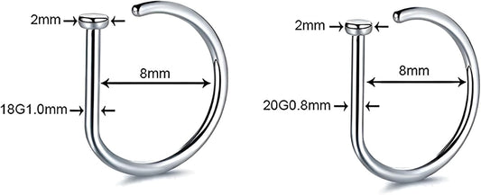 2 PCS 20G Gold D Shaped Nose Rings Hoops Single Piercing Jewelry for Men and Women