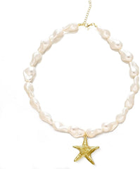 Starfish Necklace for Women Gold Star Swirl Pendant Necklace Summer Beach Ocean Shell Necklace Starfish Seashell Charm Necklace Trendy Vacation Star Jewelry