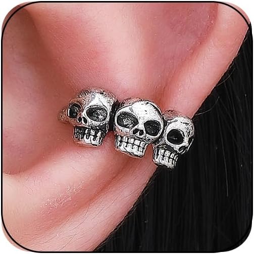 Skull Halloween Earrings for Women,Skull Skeleton Ear Cuffs Punk Non-piercing Cartilage Earring Clip on Earrings for Men Gothic Halloween Jewelry Costume Accessories