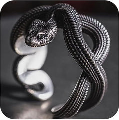 SUKKCCNO Vintage Gothic Black Snake Ring for Women Men Handmade Stainless Steel Serpent Reptile Open Rings Adjustable Animal Rings Punk Jewelry Gift