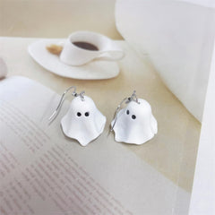 Cute Ghost Halloween Dangle Drop Hook Earrings for Women Men Minimalist 3D White Paint Spooky Earrings Dangling Lightweight Fashion Jewelry Gifts for Daughter Party