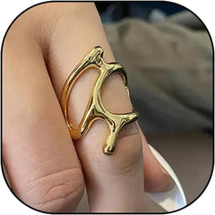 Chunky Rings For Women, Gold Silver Thumb Ring Asymmetrical Wavy Curve Ring Adjustable Non Tarnish Dainty Stainless Steel New Year Anniversary Birthday Jewelry Gift