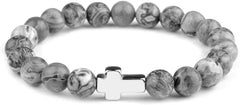 Natural Stone Cross Bracelets Hematite Stainless Steel Cross Elastic Rope Map Lava Bead Bracelet For Men Women Charm Jewelry