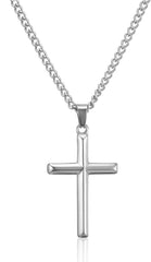 Cross Necklace Men Silver/Gold/Black Chain with Bevelled Cross Pendant Stainless Steel Cross Necklace for Men Women Chain Length 45-60cm Holiday/Birthady/Christian Gifts for Boys Girls