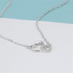 MALOYANVE Tiny Double Heart Necklace Dainty Cute Small Sterling Silver Cubic Zirconia Two Love Pendant Necklace Love Jewelry for women