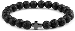 Natural Stone Cross Bracelets Hematite Stainless Steel Cross Elastic Rope Map Lava Bead Bracelet For Men Women Charm Jewelry