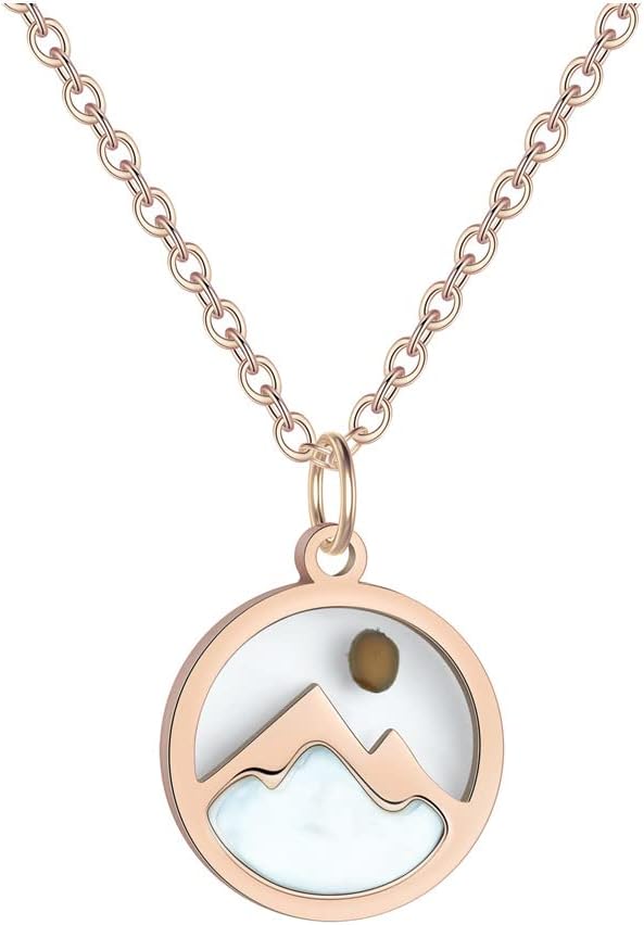 Yixinjew Rose Gold Mountain Mustard Seed Pendant Necklace Stainless Steel Inspiration Faith Jewelry for Women