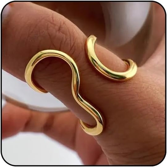 Thumb Rings for Women Chunky Gold Rings for Women Non Tarnish Stainless Steel Adjustable Rings Thumb Silver Ring Wave Curve Ring Dainty Unique Rings