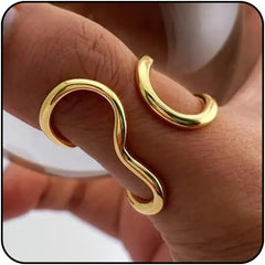 Thumb Rings for Women Chunky Gold Rings for Women Non Tarnish Stainless Steel Adjustable Rings Thumb Silver Ring Wave Curve Ring Dainty Unique Rings
