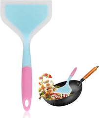 Heat Spatula, Silicone Wide Mouth Spatula Pancakes Fried Shovel Flexible Turner for Kitchen Utensils (Orange Head)