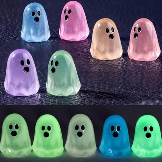 Halloween Mini Ghosts Figures, 2025 New Luminous Mini Resin Figures, Tiny Small Little Ghost Statue Miniature Figurines, Glow in The Dark Ghosts Halloween Party Favors Landscape Decorations (120 PCS)