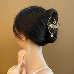 1PCS Large Metal Spider Hair Claw Clips for Women and Girls Thick Long Hair, Nonslip Gold Spooky Spider Hair Clamp Clips with Pearls Design Headband Hair Styling Accessories for Halloween Holiday Gift