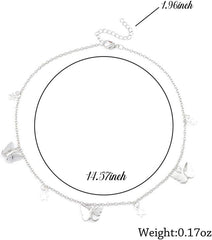 Boho Butterfly Pendant Necklace Star Choker Necklaces Dangle Necklace Chain Jewelry for Women(Silver)