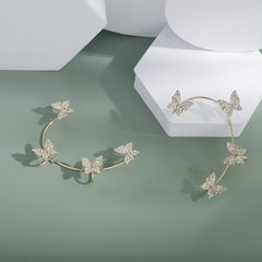 Jumwrit Rhinestone Butterfly Ear Cuffs Non Piercing Ear Clips Ear Cuffs Climber Crawler Earrings Ear Wrap around Earrings for Women（Gold）