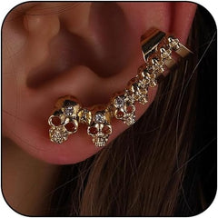 Skull Halloween Earrings for Women,Skull Skeleton Ear Cuffs Punk Non-piercing Cartilage Earring Clip on Earrings for Men Gothic Halloween Jewelry Costume Accessories