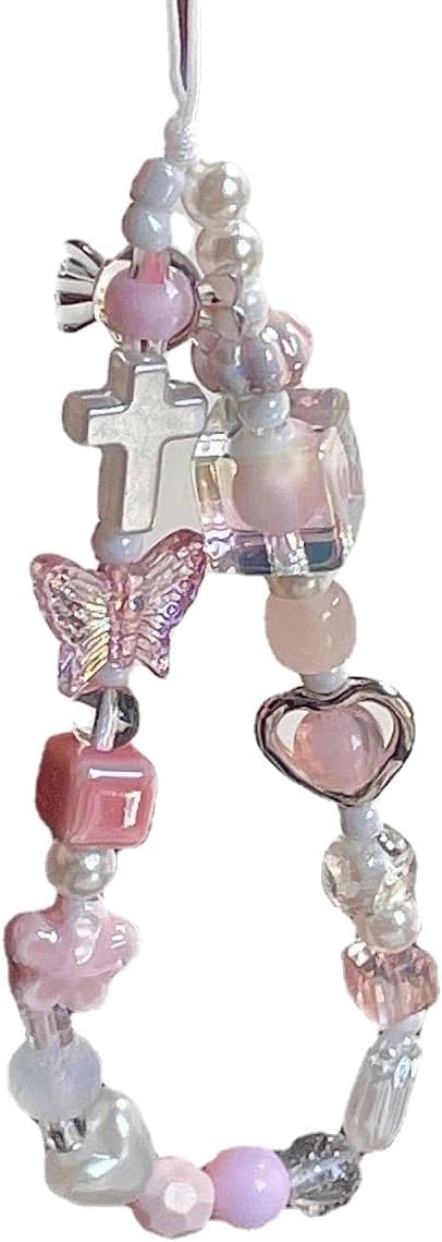 Cute Phone Charms Aesthetic Punk Cross Butterfly Beaded Phone Strap Y2K Cell Phone Charms Cute Accessories for Phone Bag Keychain Camera Pendants