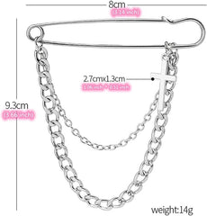 1Pieces Silver Safety Pin Hanging Chains Cross Brooch Pins for Women - Punk Long Chain Brooch Pin for Sweater Shawl Clips Faux