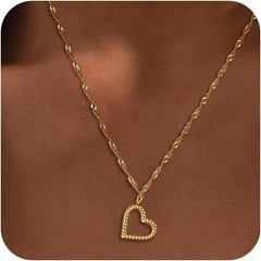 ASCOMY Dainty Gold Necklace for Women 14K Gold Plated Necklaces for Her Delicate Love Heart Necklace Heart Pendant Necklace Cute Necklaces Festival Jewelry Gift for Women