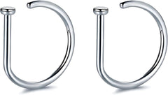 2 PCS 20G Gold D Shaped Nose Rings Hoops Single Piercing Jewelry for Men and Women