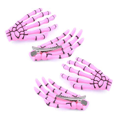 AKOAK 2 Pairs (4 Pcs) Halloween Hair Clip with Skeleton Hand Claw, Female Hair Styling Accessories for Girls (White)