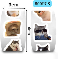 Cat Stickers for Kids, 500Pcs Funny Cat Meme Rolls Self Adhesive Seals for Kids Girls Boys Teen Birthday Party Decorations Water Bottle Scrapbook