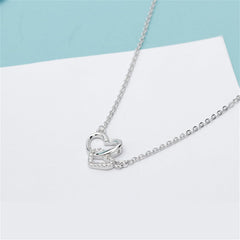 MALOYANVE Tiny Double Heart Necklace Dainty Cute Small Sterling Silver Cubic Zirconia Two Love Pendant Necklace Love Jewelry for women