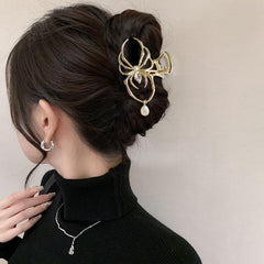 1PCS Large Metal Spider Hair Claw Clips for Women and Girls Thick Long Hair, Nonslip Gold Spooky Spider Hair Clamp Clips with Pearls Design Headband Hair Styling Accessories for Halloween Holiday Gift