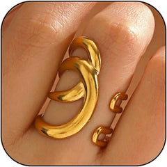 Chunky Rings For Women, Gold Silver Thumb Ring Asymmetrical Wavy Curve Ring Adjustable Non Tarnish Dainty Stainless Steel New Year Anniversary Birthday Jewelry Gift