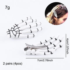 AKOAK 2 Pairs (4 Pcs) Halloween Hair Clip with Skeleton Hand Claw, Female Hair Styling Accessories for Girls (White)