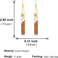 ONLYJUMP Natural Wood Resin Bar Dangle Earrings for Women Boho Earrings Statement Earrings Geometric Bar Wooden Earrings
