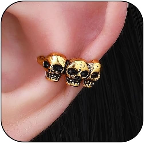 Skull Halloween Earrings for Women,Skull Skeleton Ear Cuffs Punk Non-piercing Cartilage Earring Clip on Earrings for Men Gothic Halloween Jewelry Costume Accessories