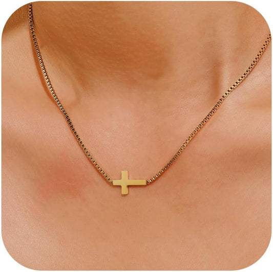 Trendy Women's Cross Necklace - 14K Dainty Rose Gold/Gold/Silver Plated Infinity Cross Pendant Charm Choker with Drop Dangle Chain, Non-Tarnish Religious Faith Jewelry Gift