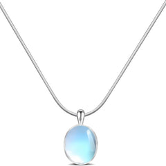 Moonstone Pendant Necklace for Women Blue Teardrop Pendant Necklace Aquamarine Obsidian Necklace Healing Crystal Necklace Snake Bone Chain Necklace Trendy Handmade Jewelry