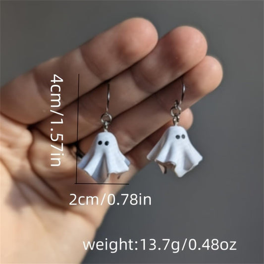 Cute Ghost Halloween Dangle Drop Hook Earrings for Women Men Minimalist 3D White Paint Spooky Earrings Dangling Lightweight Fashion Jewelry Gifts for Daughter Party