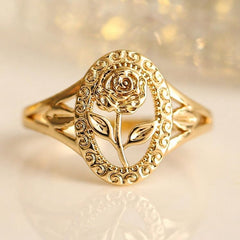 Chunky Gold Ring For Women, Trendy Rose Flower Rings Copper Daily Wear Wedding Statement Promise Engagement Party Jewelry Wife Mother Gift Birthday Valentines Mom
