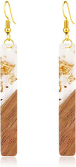 ONLYJUMP Natural Wood Resin Bar Dangle Earrings for Women Boho Earrings Statement Earrings Geometric Bar Wooden Earrings
