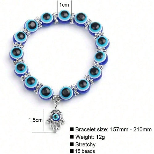 Handmade Retro Simple Volcanic Stone Palm Eye White Turquoise Elastic Beaded Bracelet