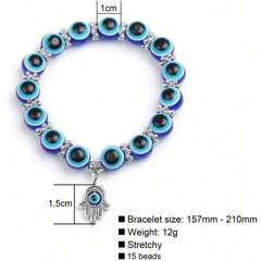 Handmade Retro Simple Volcanic Stone Palm Eye White Turquoise Elastic Beaded Bracelet